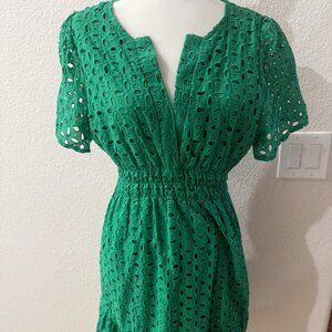Green Eyelet V-Neck Cotton Dress [Sz. L]